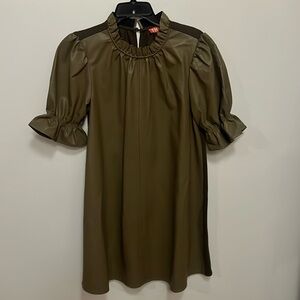 Elegant Olive Green Puff Sleeve Mini Dress